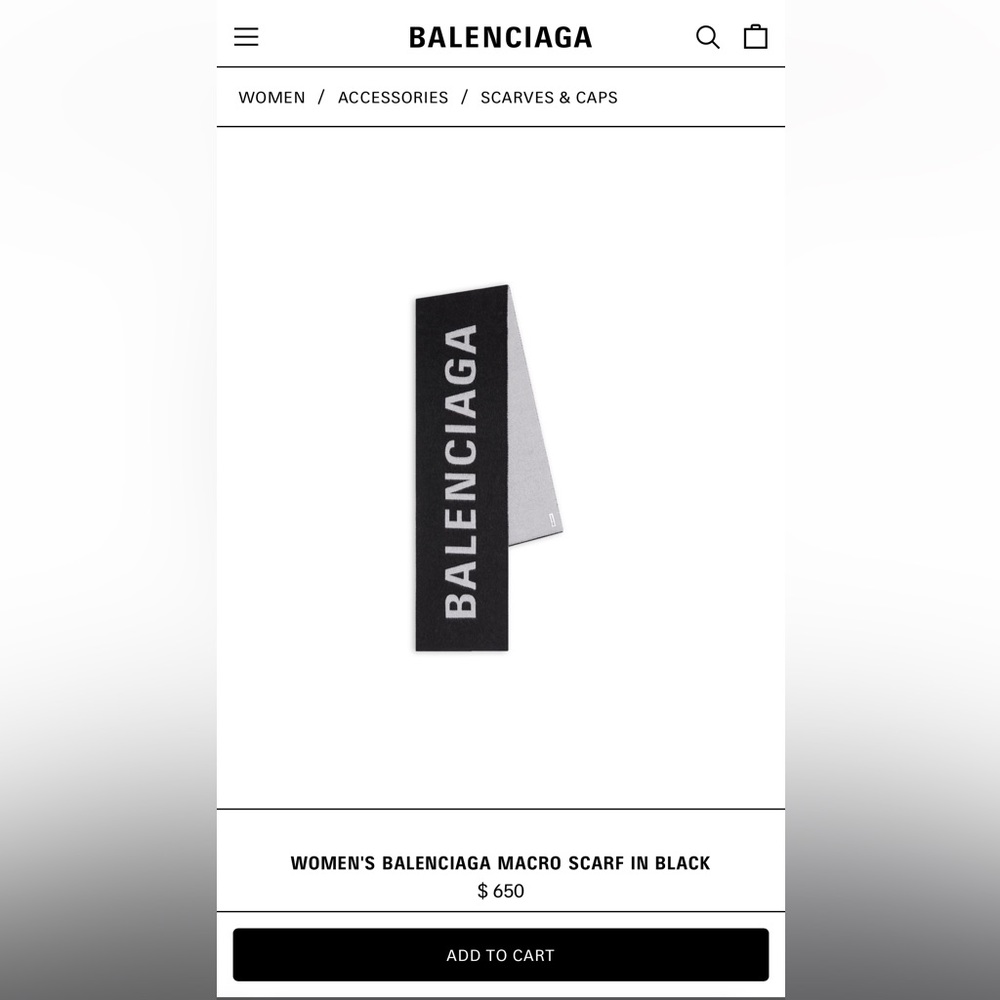 BALENCIAGA NWT soft wool scarf (reversible black/grey)